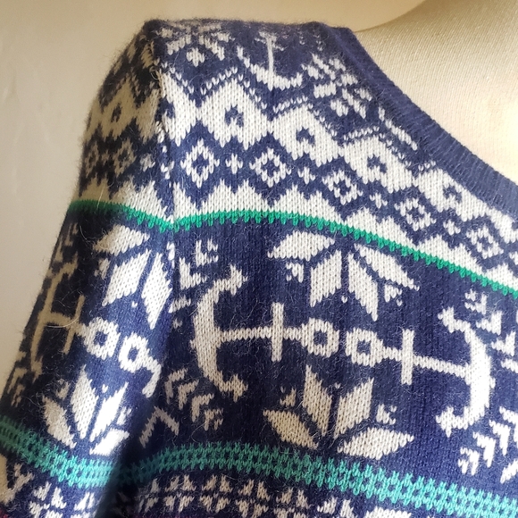 Vineyard Vines Sweater Womens XL Nautical Blue Anchor Pattern Cashmere Pullover - Picture 7 of 11